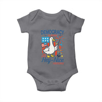 Funny Patriotic Goose Holding Firework Baby Onesie Funny Democracy Is Dying But Hey Nice Fireworks 4th Of July