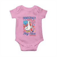 Funny Patriotic Goose Holding Firework Baby Onesie Funny Democracy Is Dying But Hey Nice Fireworks 4th Of July