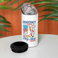Funny Patriotic Duck Holding Firework 4 in 1 Can Cooler Tumbler Funny Democracy Is Dying But Hey Nice Fireworks 4th Of July