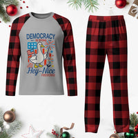 Funny Patriotic Duck Holding Firework Plaid Pajama Set Funny Democracy Is Dying But Hey Nice Fireworks 4th Of July - Wonder Print Shop