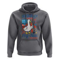 Funny Patriotic Goose Holding Firework Hoodie Funny Democracy Is Dying But Hey Nice Fireworks 4th Of July
