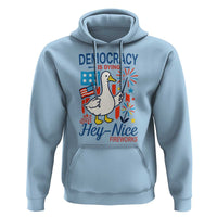 Funny Patriotic Goose Holding Firework Hoodie Funny Democracy Is Dying But Hey Nice Fireworks 4th Of July