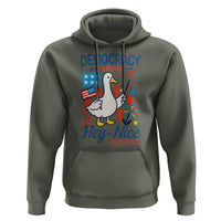 Funny Patriotic Goose Holding Firework Hoodie Funny Democracy Is Dying But Hey Nice Fireworks 4th Of July