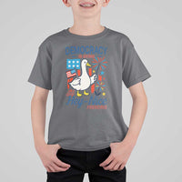 Funny Patriotic Goose Holding Firework T Shirt For Kid Funny Democracy Is Dying But Hey Nice Fireworks 4th Of July