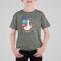 Funny Patriotic Goose Holding Firework T Shirt For Kid Funny Democracy Is Dying But Hey Nice Fireworks 4th Of July