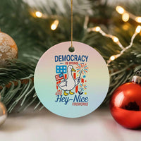 Funny Patriotic Duck Holding Firework Ceramic Ornament Funny Democracy Is Dying But Hey Nice Fireworks 4th Of July - Wonder Print Shop