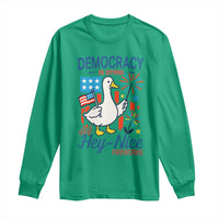 Funny Patriotic Goose Holding Firework Long Sleeve Shirt Funny Democracy Is Dying But Hey Nice Fireworks 4th Of July
