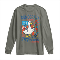 Funny Patriotic Goose Holding Firework Long Sleeve Shirt Funny Democracy Is Dying But Hey Nice Fireworks 4th Of July