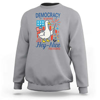 Funny Patriotic Goose Holding Firework Sweatshirt Funny Democracy Is Dying But Hey Nice Fireworks 4th Of July