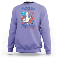 Funny Patriotic Goose Holding Firework Sweatshirt Funny Democracy Is Dying But Hey Nice Fireworks 4th Of July