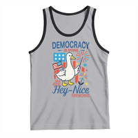 Funny Patriotic Duck Holding Firework Tank Top Funny Democracy Is Dying But Hey Nice Fireworks 4th Of July