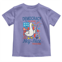 Funny Patriotic Goose Holding Firework Toddler T Shirt Funny Democracy Is Dying But Hey Nice Fireworks 4th Of July