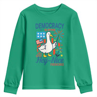 Funny Patriotic Goose Holding Firework Youth Sweatshirt Funny Democracy Is Dying But Hey Nice Fireworks 4th Of July