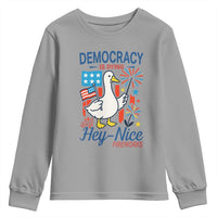 Funny Patriotic Goose Holding Firework Youth Sweatshirt Funny Democracy Is Dying But Hey Nice Fireworks 4th Of July