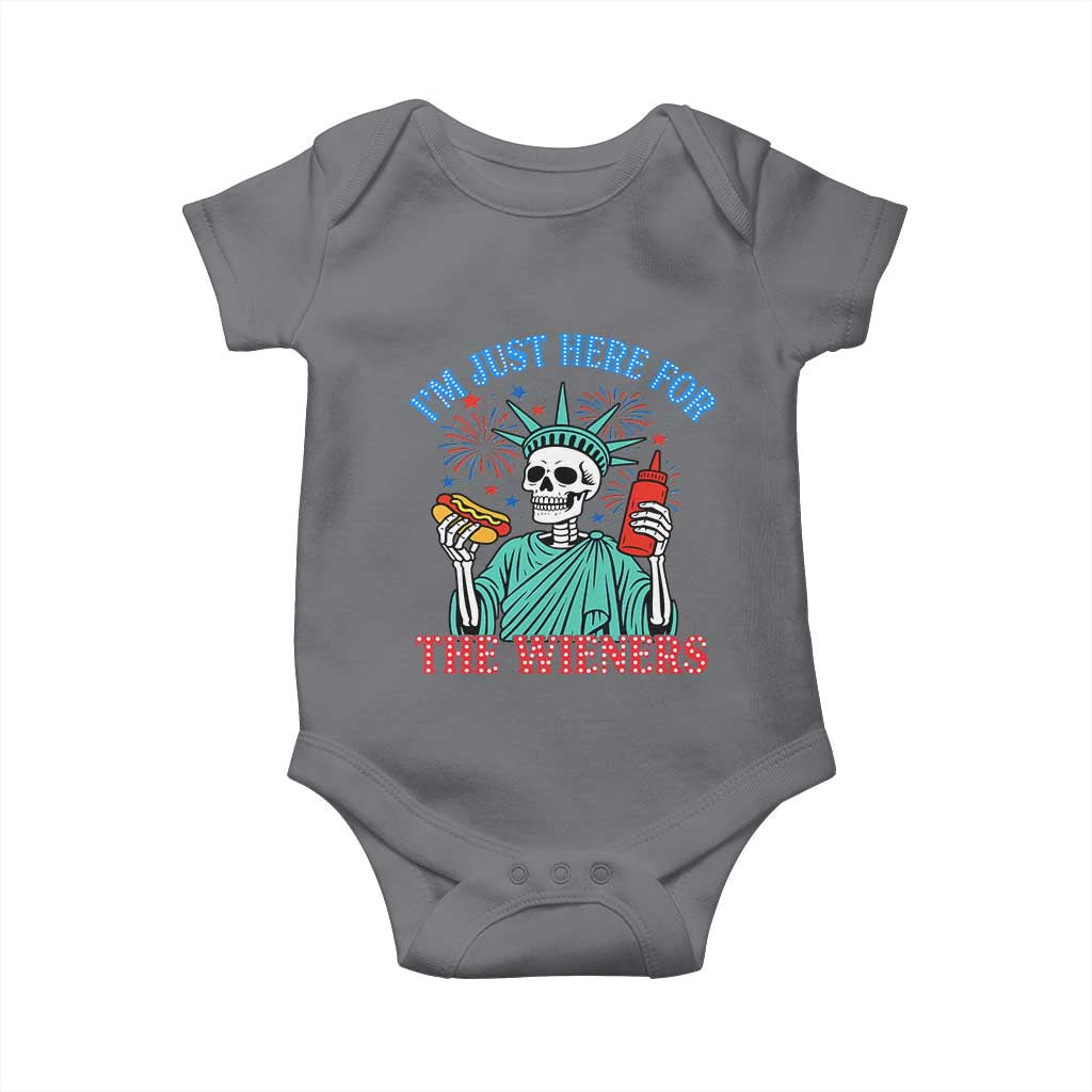Funny Skeleton Lady Liberty Baby Onesie I'm Just Here For The Wieners 4th Of July Hot Dog - Wonder Print Shop