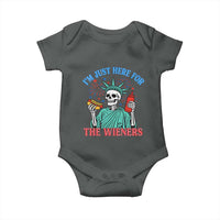 Funny Skeleton Lady Liberty Baby Onesie I'm Just Here For The Wieners 4th Of July Hot Dog - Wonder Print Shop