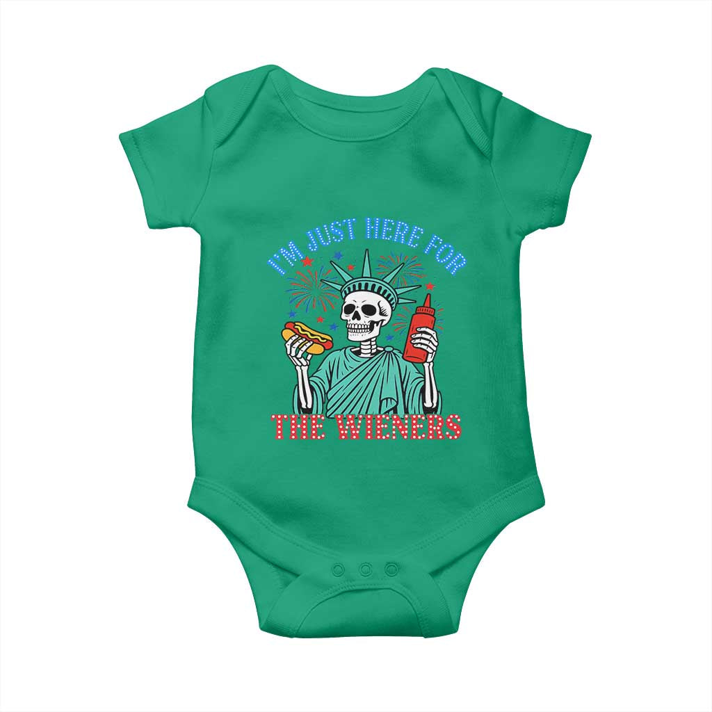 Funny Skeleton Lady Liberty Baby Onesie I'm Just Here For The Wieners 4th Of July Hot Dog - Wonder Print Shop
