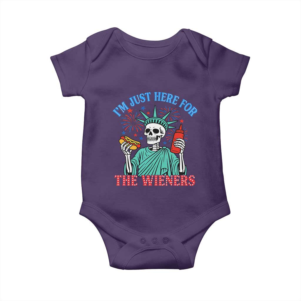Funny Skeleton Lady Liberty Baby Onesie I'm Just Here For The Wieners 4th Of July Hot Dog - Wonder Print Shop