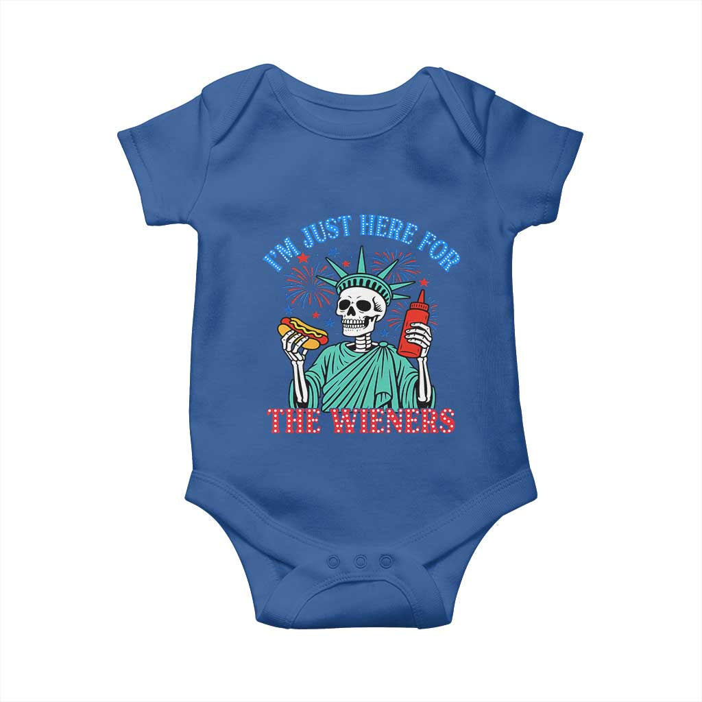 Funny Skeleton Lady Liberty Baby Onesie I'm Just Here For The Wieners 4th Of July Hot Dog - Wonder Print Shop