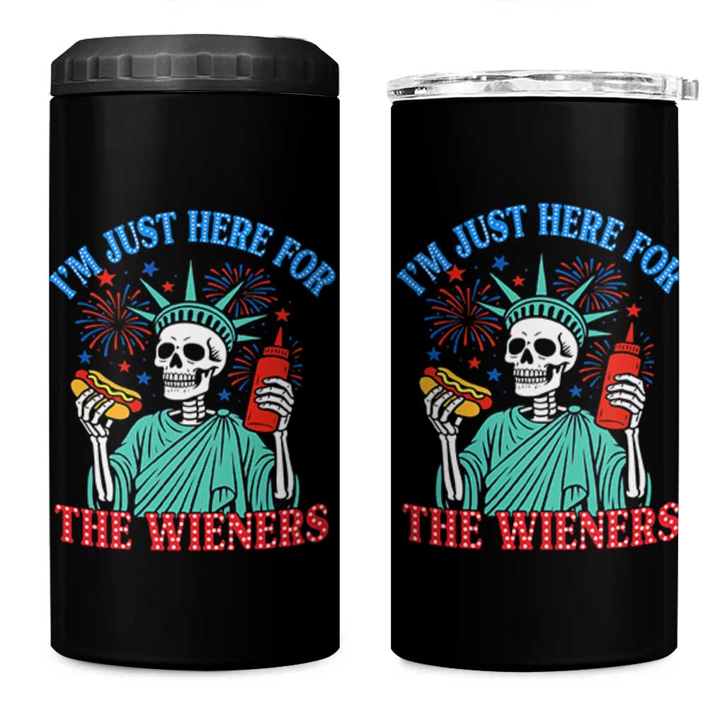 Funny Skeleton Lady Liberty 4 in 1 Can Cooler Tumbler I'm Just Here For The Wieners 4th Of July Hot Dog - Wonder Print Shop