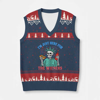 Funny Skeleton Lady Liberty V-Neck Knit Sweater Vest I'm Just Here For The Wieners 4th Of July Hot Dog - Wonder Print Shop