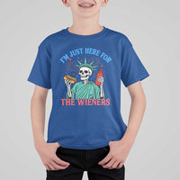 Funny Skeleton Lady Liberty T Shirt For Kid I'm Just Here For The Wieners 4th Of July Hot Dog - Wonder Print Shop