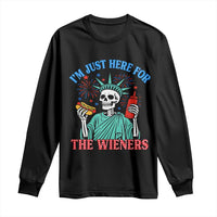 Funny Skeleton Lady Liberty Long Sleeve Shirt I'm Just Here For The Wieners 4th Of July Hot Dog - Wonder Print Shop