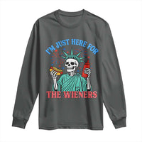 Funny Skeleton Lady Liberty Long Sleeve Shirt I'm Just Here For The Wieners 4th Of July Hot Dog - Wonder Print Shop