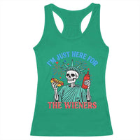 Funny Skeleton Lady Liberty Racerback Tank Top I'm Just Here For The Wieners 4th Of July Hot Dog - Wonder Print Shop