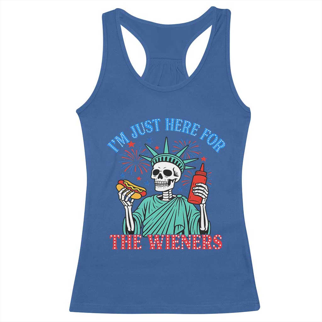 Funny Skeleton Lady Liberty Racerback Tank Top I'm Just Here For The Wieners 4th Of July Hot Dog - Wonder Print Shop