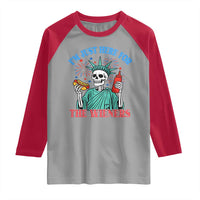 Funny Skeleton Lady Liberty Raglan Shirt I'm Just Here For The Wieners 4th Of July Hot Dog - Wonder Print Shop