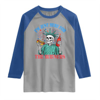 Funny Skeleton Lady Liberty Raglan Shirt I'm Just Here For The Wieners 4th Of July Hot Dog - Wonder Print Shop