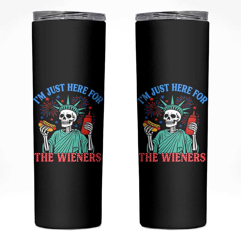Funny Skeleton Lady Liberty Skinny Tumbler I'm Just Here For The Wieners 4th Of July Hot Dog - Wonder Print Shop