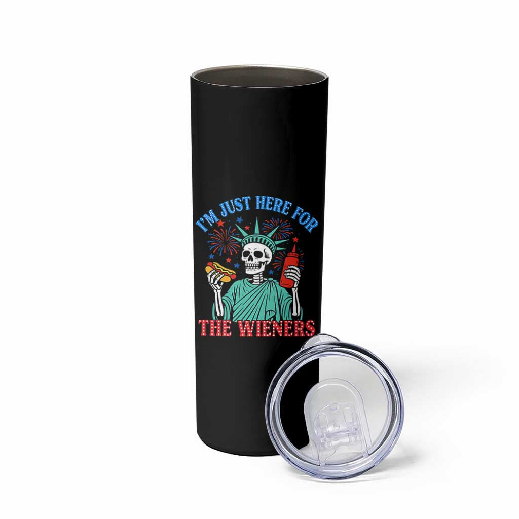 Funny Skeleton Lady Liberty Skinny Tumbler I'm Just Here For The Wieners 4th Of July Hot Dog - Wonder Print Shop