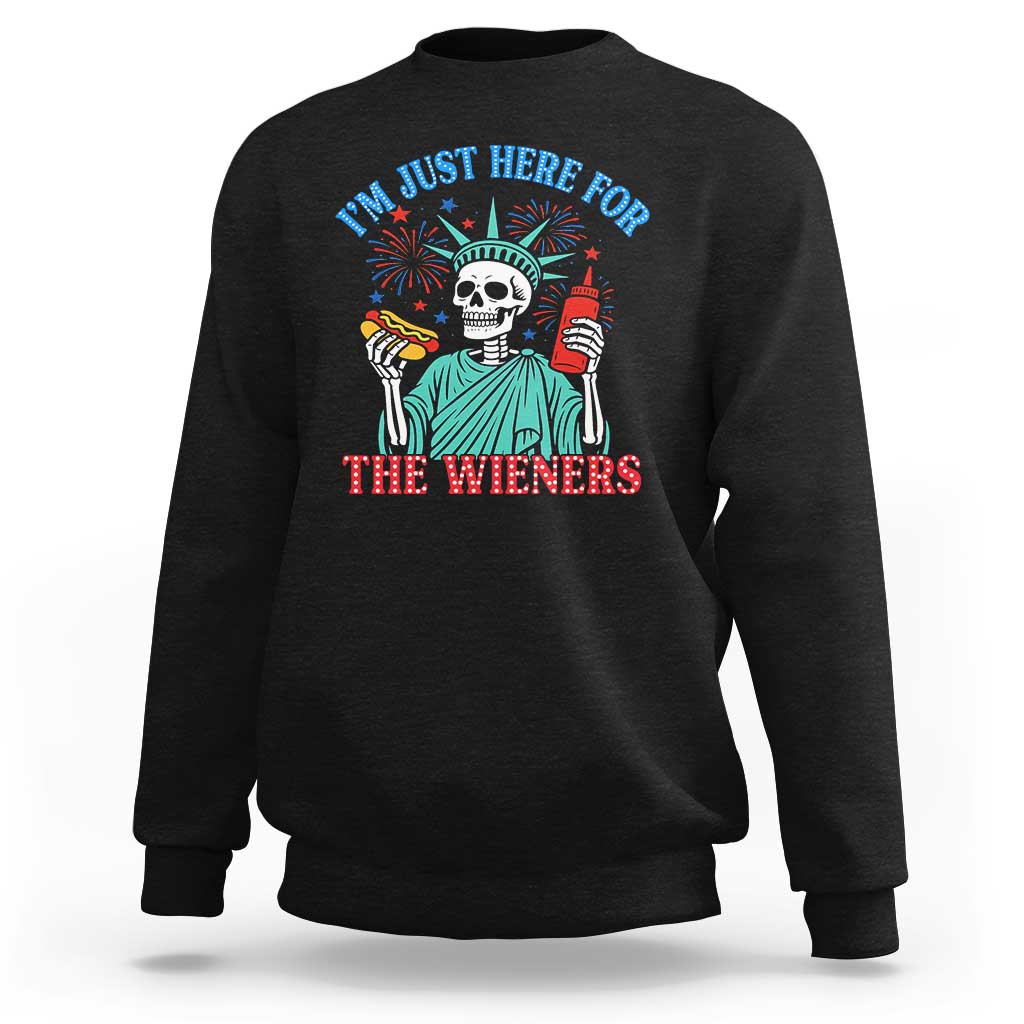 Funny Skeleton Lady Liberty Sweatshirt I'm Just Here For The Wieners 4th Of July Hot Dog - Wonder Print Shop