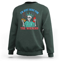 Funny Skeleton Lady Liberty Sweatshirt I'm Just Here For The Wieners 4th Of July Hot Dog - Wonder Print Shop
