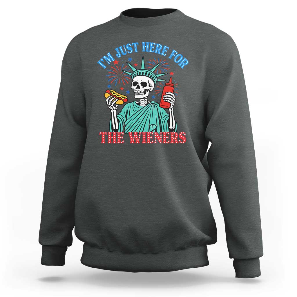 Funny Skeleton Lady Liberty Sweatshirt I'm Just Here For The Wieners 4th Of July Hot Dog - Wonder Print Shop