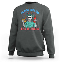 Funny Skeleton Lady Liberty Sweatshirt I'm Just Here For The Wieners 4th Of July Hot Dog - Wonder Print Shop