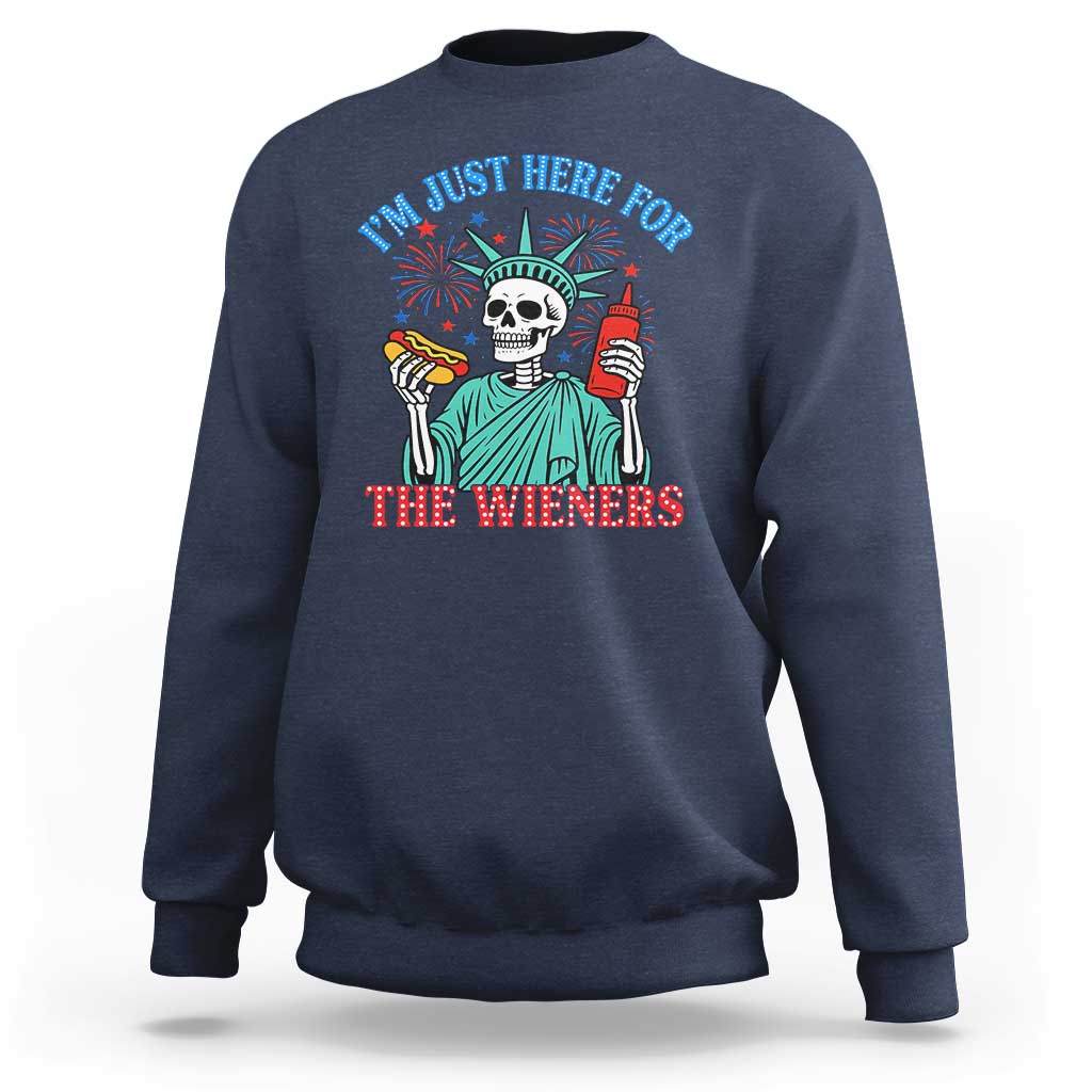 Funny Skeleton Lady Liberty Sweatshirt I'm Just Here For The Wieners 4th Of July Hot Dog - Wonder Print Shop