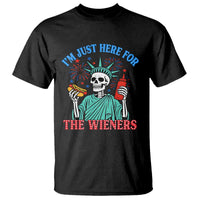 Funny Skeleton Lady Liberty T Shirt I'm Just Here For The Wieners 4th Of July Hot Dog - Wonder Print Shop