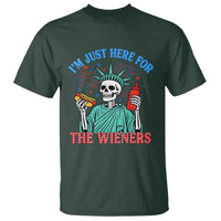 Funny Skeleton Lady Liberty T Shirt I'm Just Here For The Wieners 4th Of July Hot Dog - Wonder Print Shop