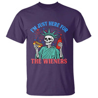 Funny Skeleton Lady Liberty T Shirt I'm Just Here For The Wieners 4th Of July Hot Dog - Wonder Print Shop