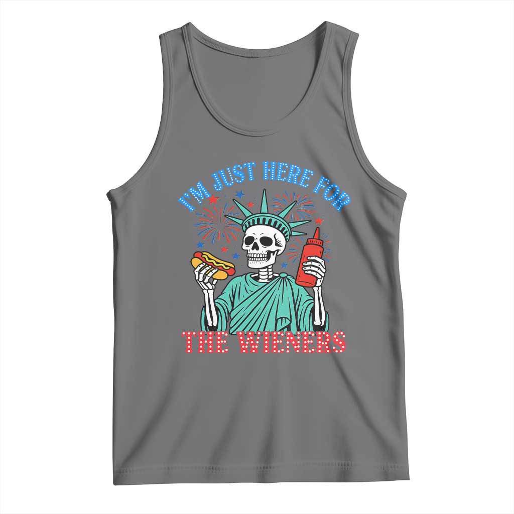 Funny Skeleton Lady Liberty Tank Top I'm Just Here For The Wieners 4th Of July Hot Dog - Wonder Print Shop