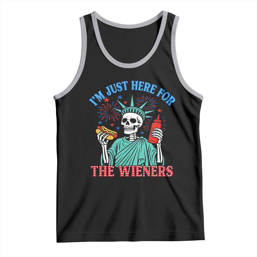 Funny Skeleton Lady Liberty Tank Top I'm Just Here For The Wieners 4th Of July Hot Dog - Wonder Print Shop
