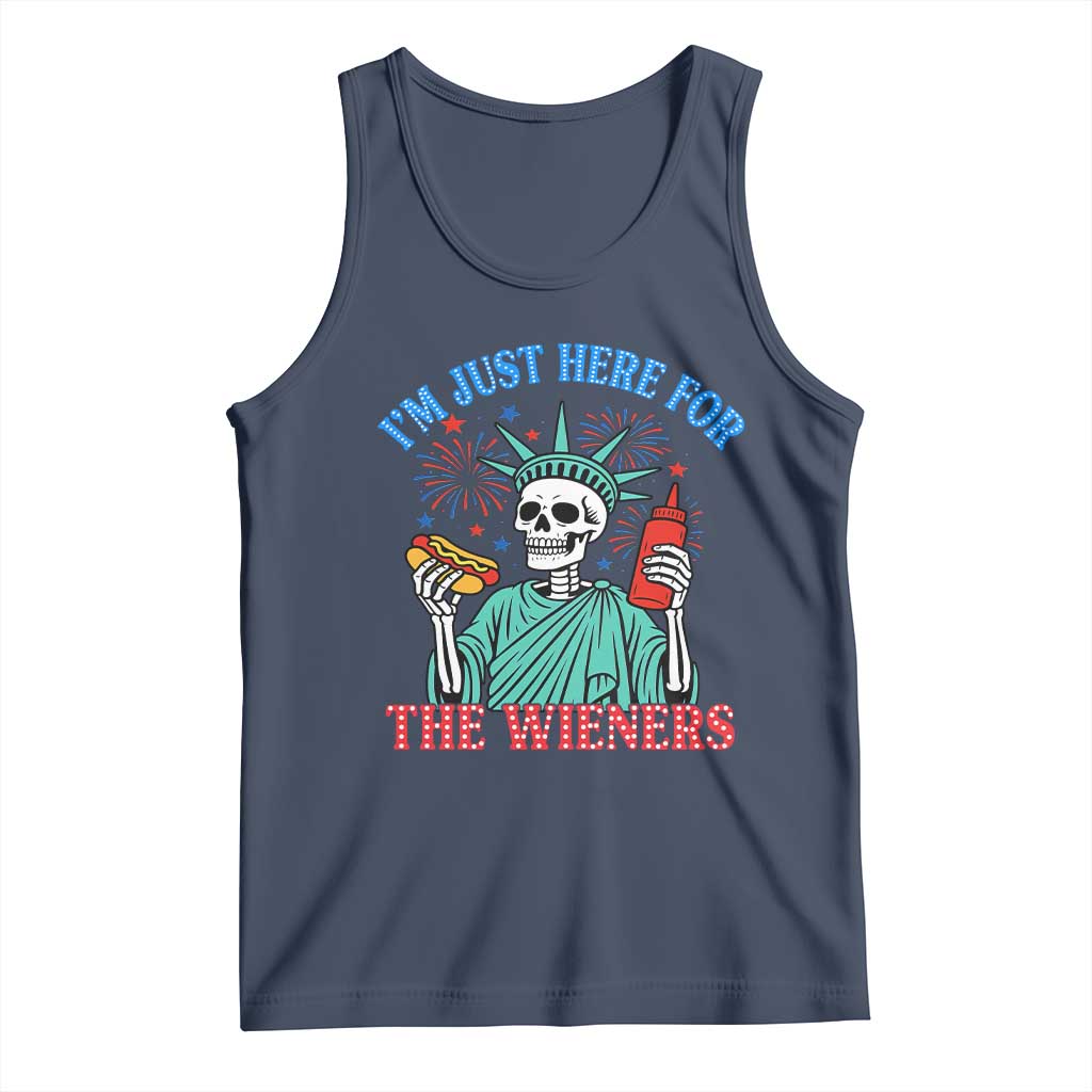 Funny Skeleton Lady Liberty Tank Top I'm Just Here For The Wieners 4th Of July Hot Dog - Wonder Print Shop