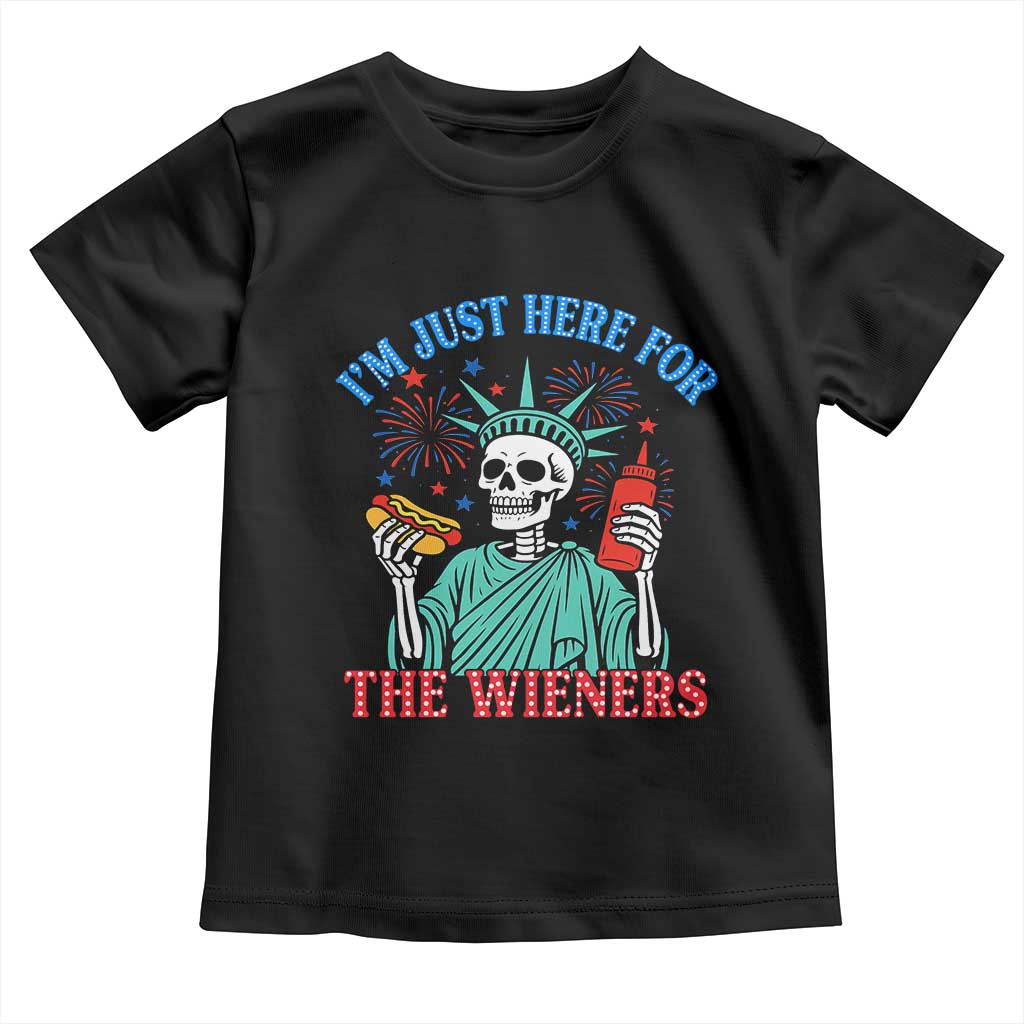 Funny Skeleton Lady Liberty Toddler T Shirt I'm Just Here For The Wieners 4th Of July Hot Dog - Wonder Print Shop