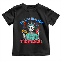 Funny Skeleton Lady Liberty Toddler T Shirt I'm Just Here For The Wieners 4th Of July Hot Dog - Wonder Print Shop