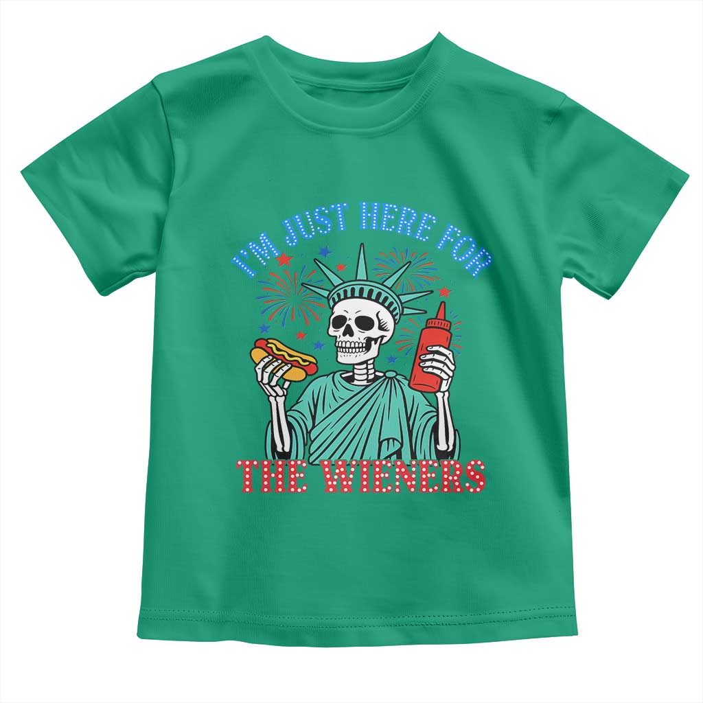 Funny Skeleton Lady Liberty Toddler T Shirt I'm Just Here For The Wieners 4th Of July Hot Dog - Wonder Print Shop