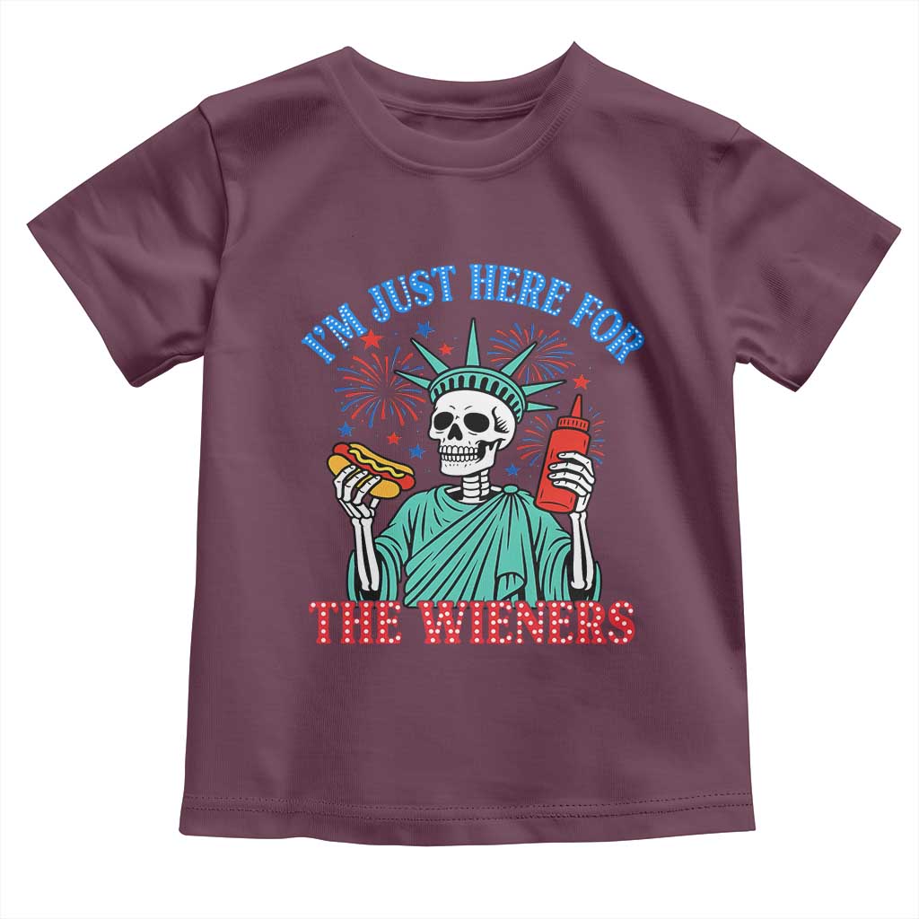 Funny Skeleton Lady Liberty Toddler T Shirt I'm Just Here For The Wieners 4th Of July Hot Dog - Wonder Print Shop