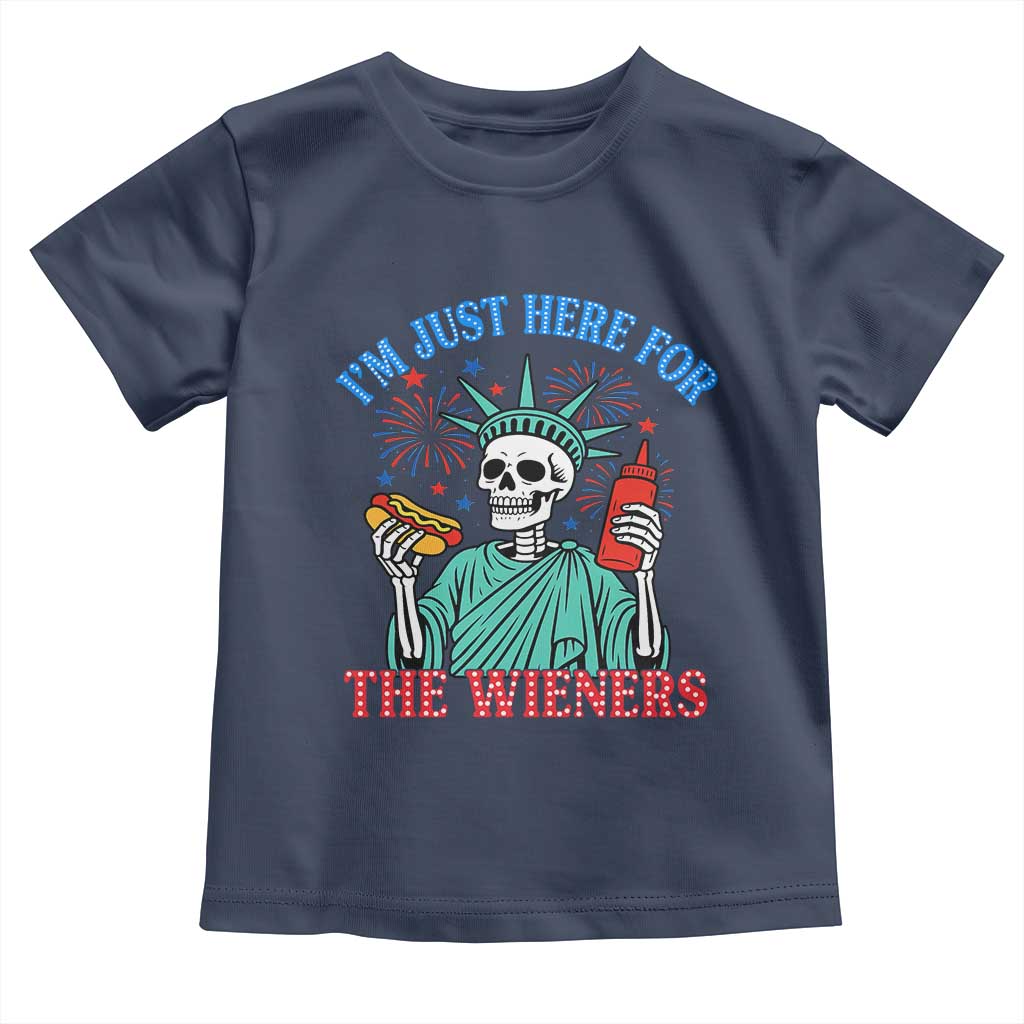 Funny Skeleton Lady Liberty Toddler T Shirt I'm Just Here For The Wieners 4th Of July Hot Dog - Wonder Print Shop